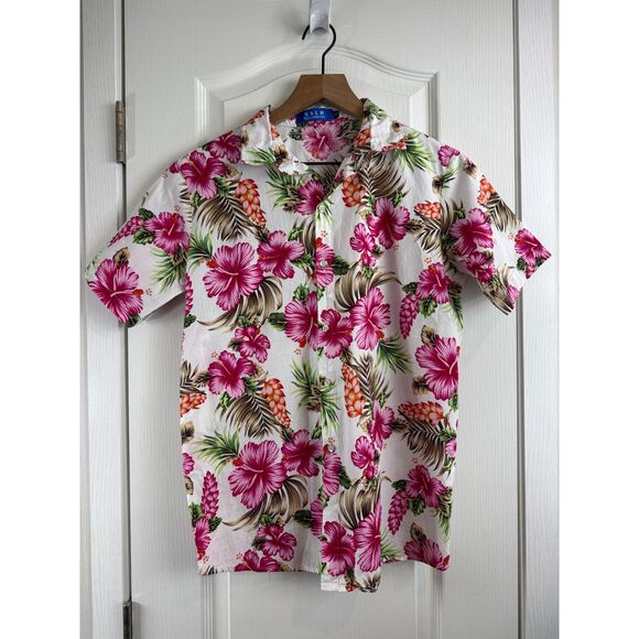 SSLR Boys Collection Short Sleeve Hawaiian Shirt Pink Green White Size XL - Picture 1 of 11